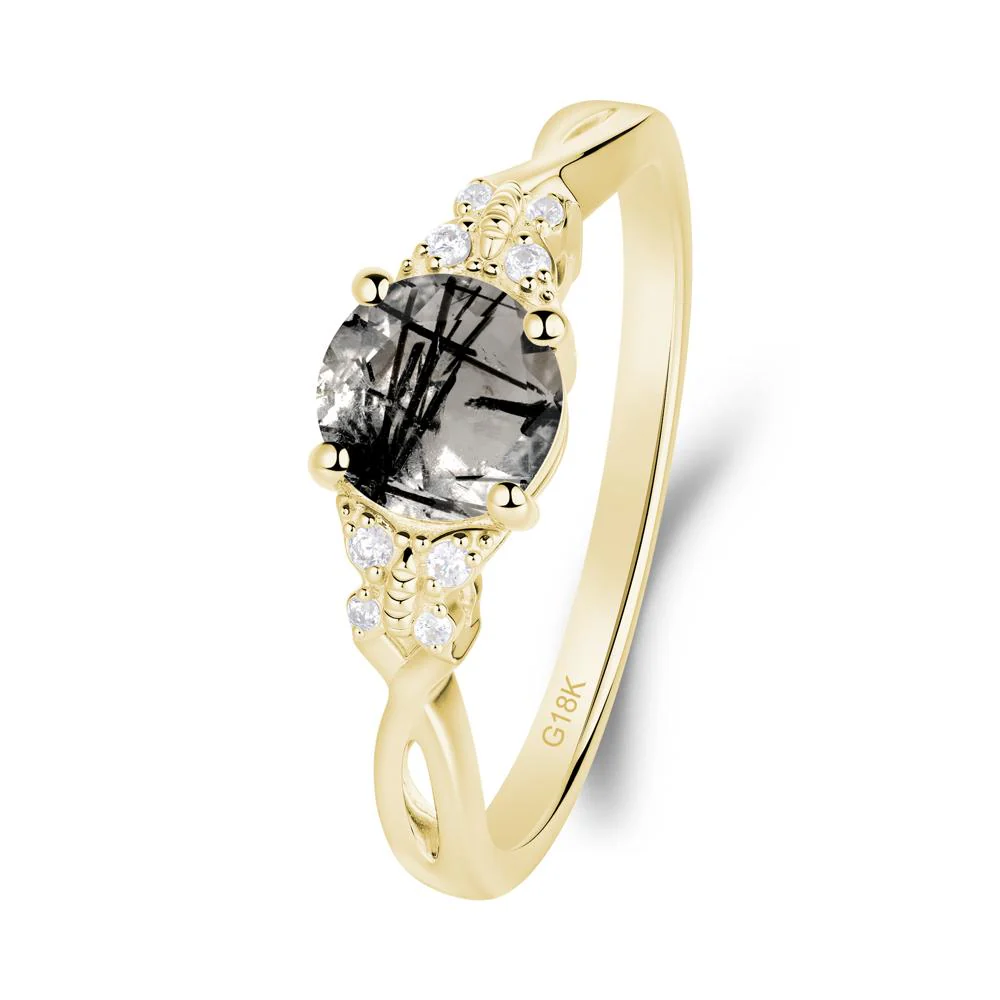 Round Black Rutilated Quartz Butterfly Ring - Image 9