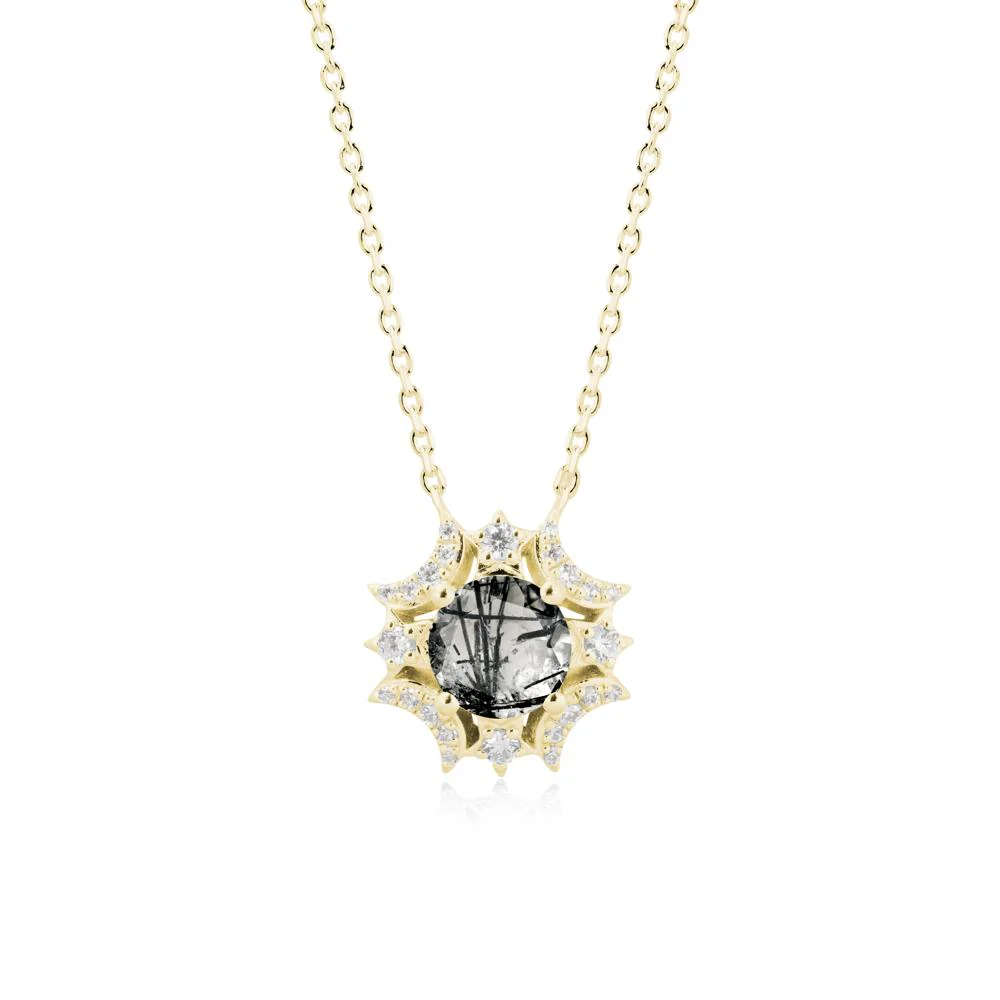 Round Black Rutilated Quartz Celestial Star Pendant Necklace - Image 6