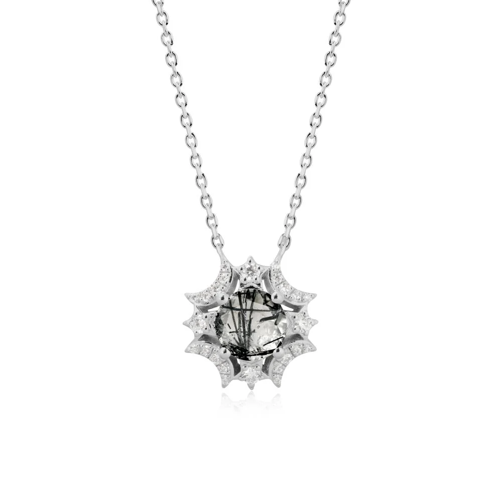 Round Black Rutilated Quartz Celestial Star Pendant Necklace - Image 8
