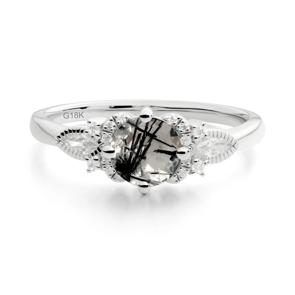 Round Black Rutilated Quartz Floral Statement Ring - Image 8