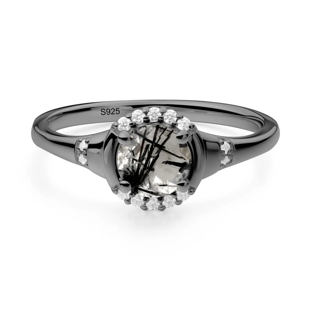 Round Black Rutilated Quartz Halo Ring - Image 3