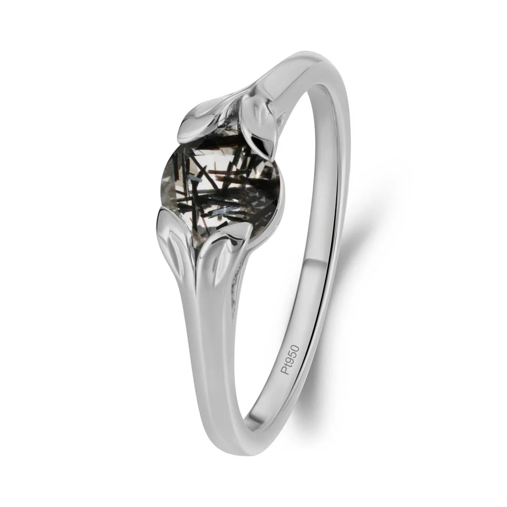 Round Black Rutilated Quartz Leaf Ring - Image 2