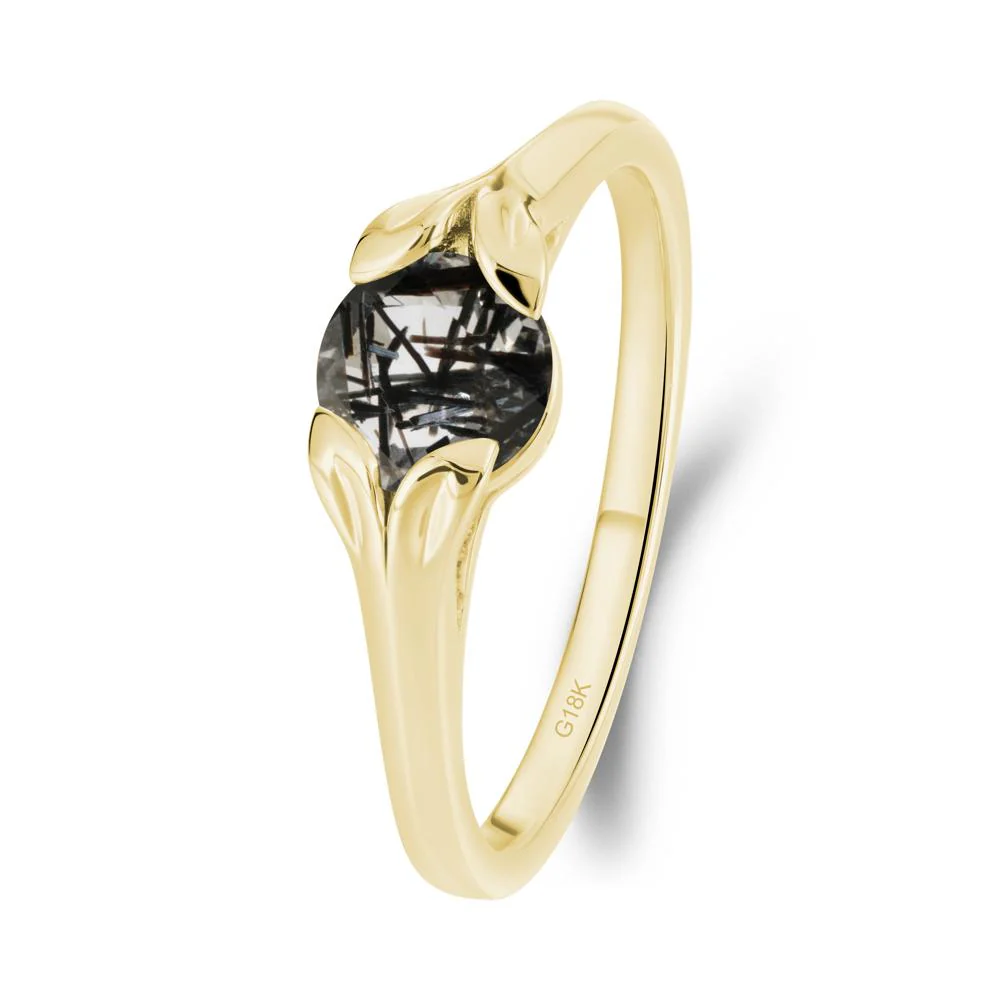 Round Black Rutilated Quartz Leaf Ring - Image 3