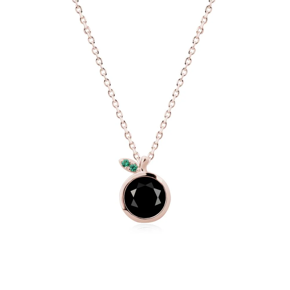 Round Black Spinel and Emerald Leaf Pendant Necklace - Image 2