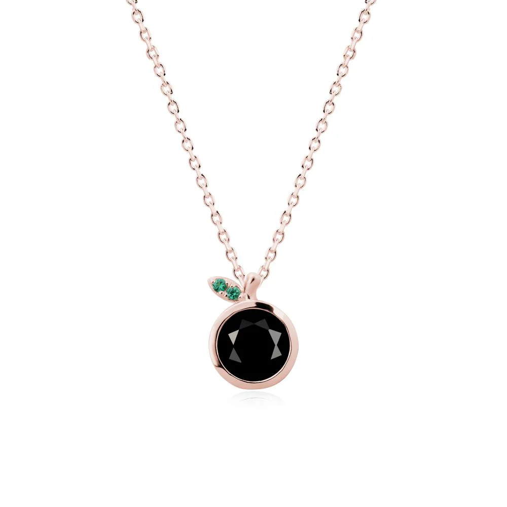 Round Black Spinel and Emerald Leaf Pendant Necklace - Image 4