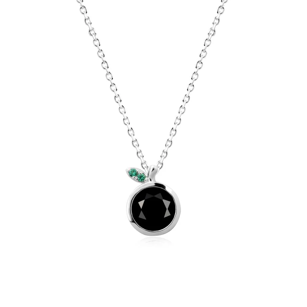 Round Black Spinel and Emerald Leaf Pendant Necklace - Image 9
