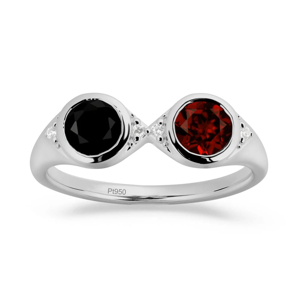 Round Black Spinel and Garnet Toi Et Moi Ring