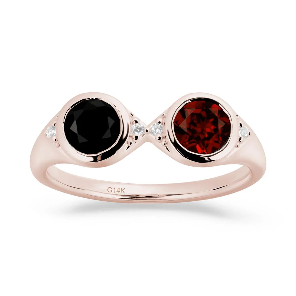 Round Black Spinel and Garnet Toi Et Moi Ring - Image 2