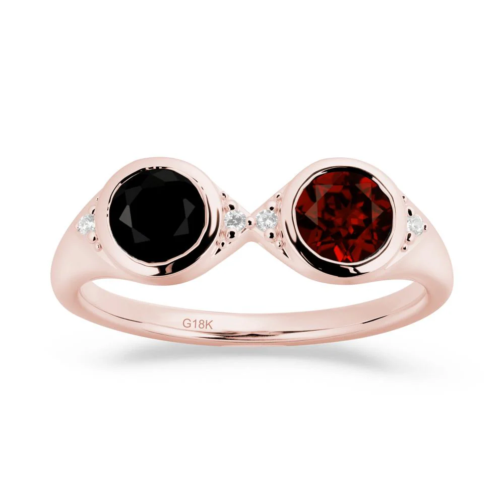 Round Black Spinel and Garnet Toi Et Moi Ring - Image 4