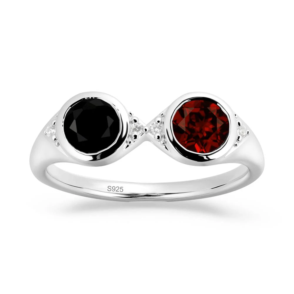 Round Black Spinel and Garnet Toi Et Moi Ring - Image 5