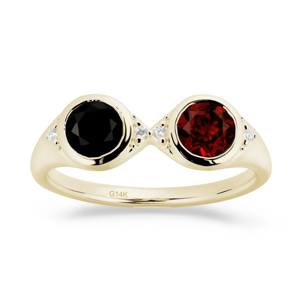 Round Black Spinel and Garnet Toi Et Moi Ring - Image 8