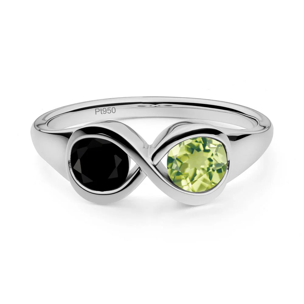 Round Black Spinel and Peridot Infinity Ring
