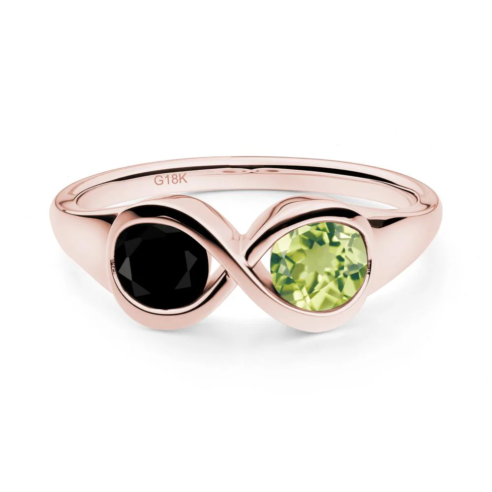 Round Black Spinel and Peridot Infinity Ring - Image 2