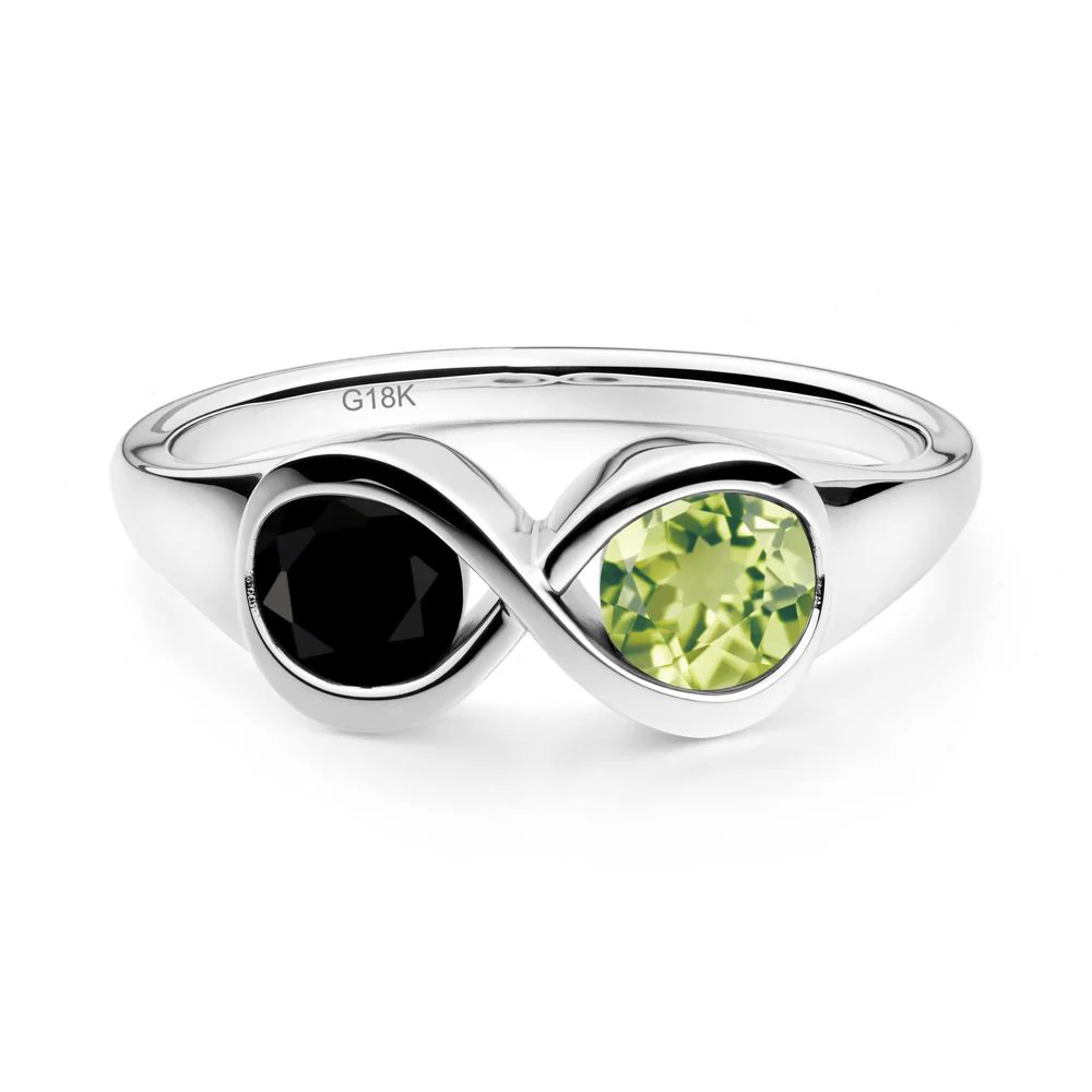 Round Black Spinel and Peridot Infinity Ring - Image 5