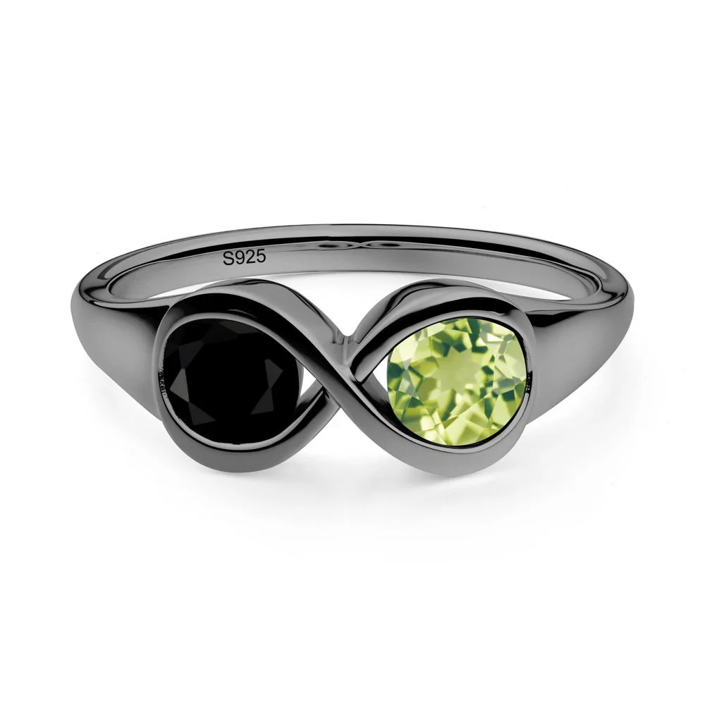 Round Black Spinel and Peridot Infinity Ring - Image 6