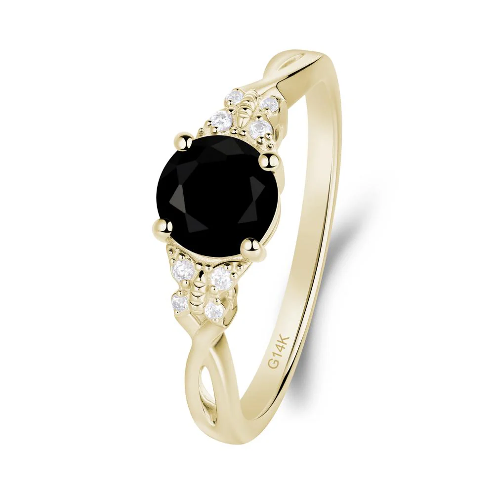 Round Black Spinel Butterfly Ring