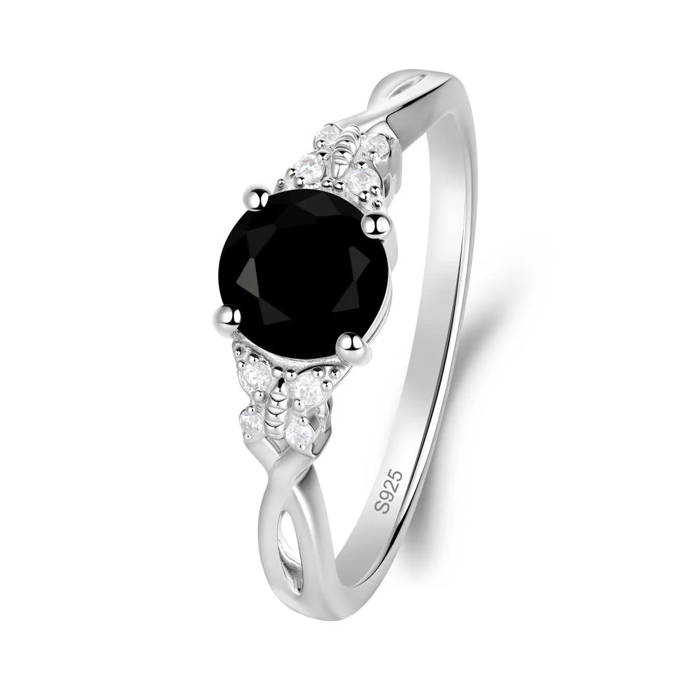 Round Black Spinel Butterfly Ring - Image 6