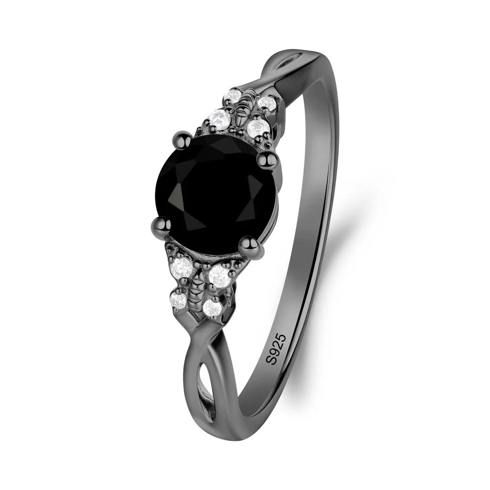 Round Black Spinel Butterfly Ring - Image 7