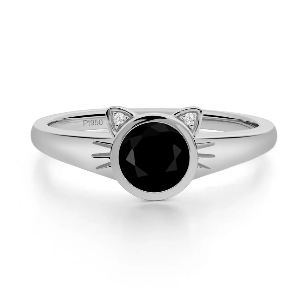 Round Black Spinel Cat Ear Ring