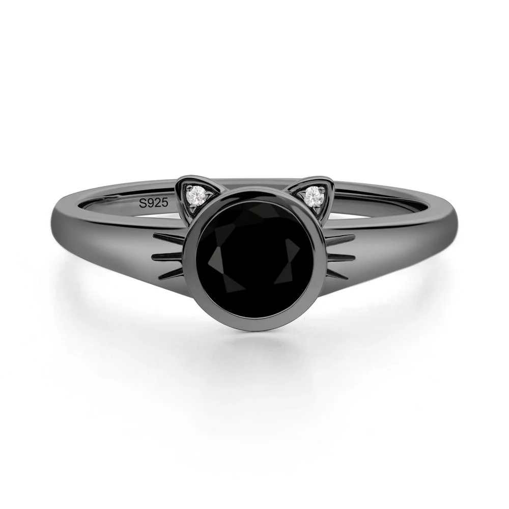 Round Black Spinel Cat Ear Ring - Image 5