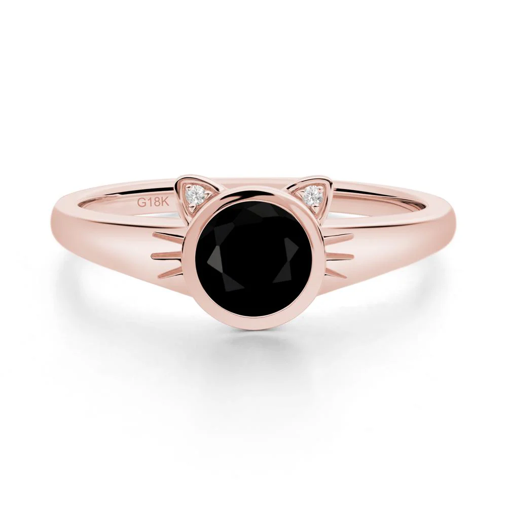 Round Black Spinel Cat Ear Ring - Image 7