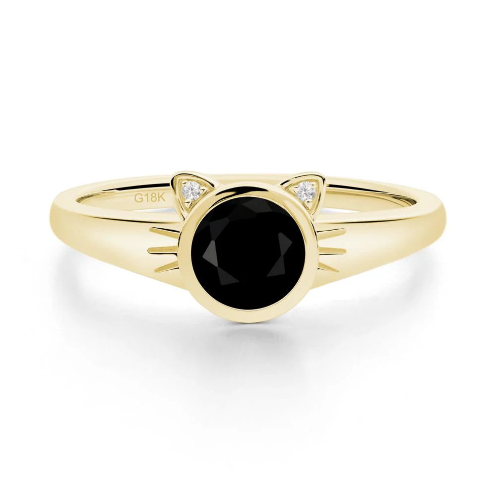 Round Black Spinel Cat Ear Ring - Image 9