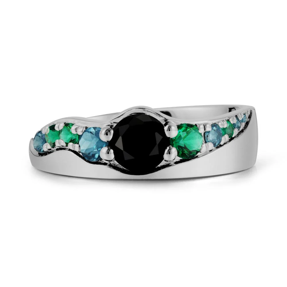 Round Black Spinel Cluster Ring