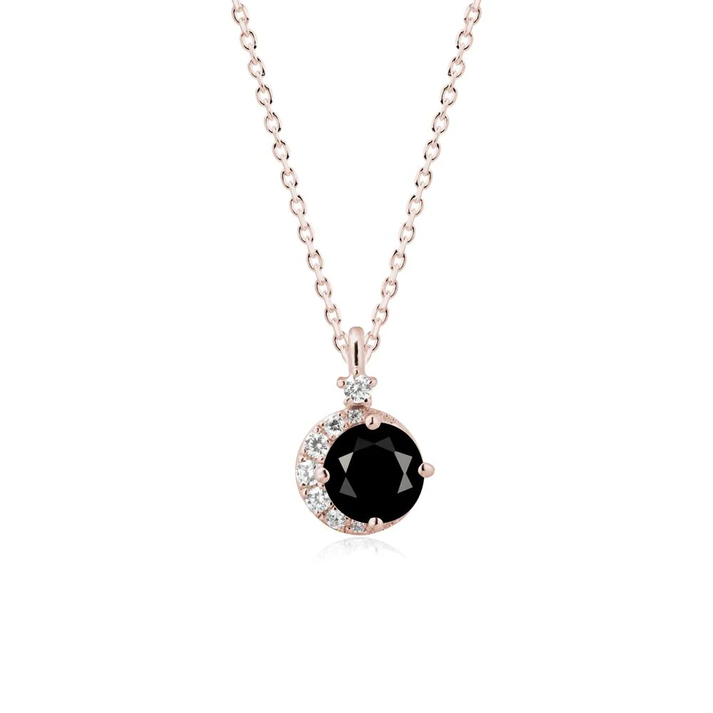 Round Black Spinel Crescent Pendant Necklace - Image 2
