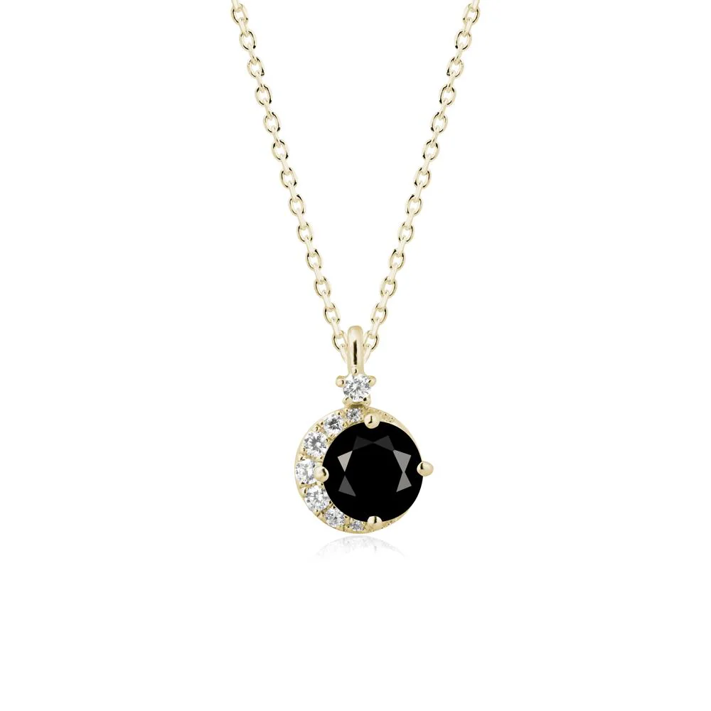 Round Black Spinel Crescent Pendant Necklace - Image 4