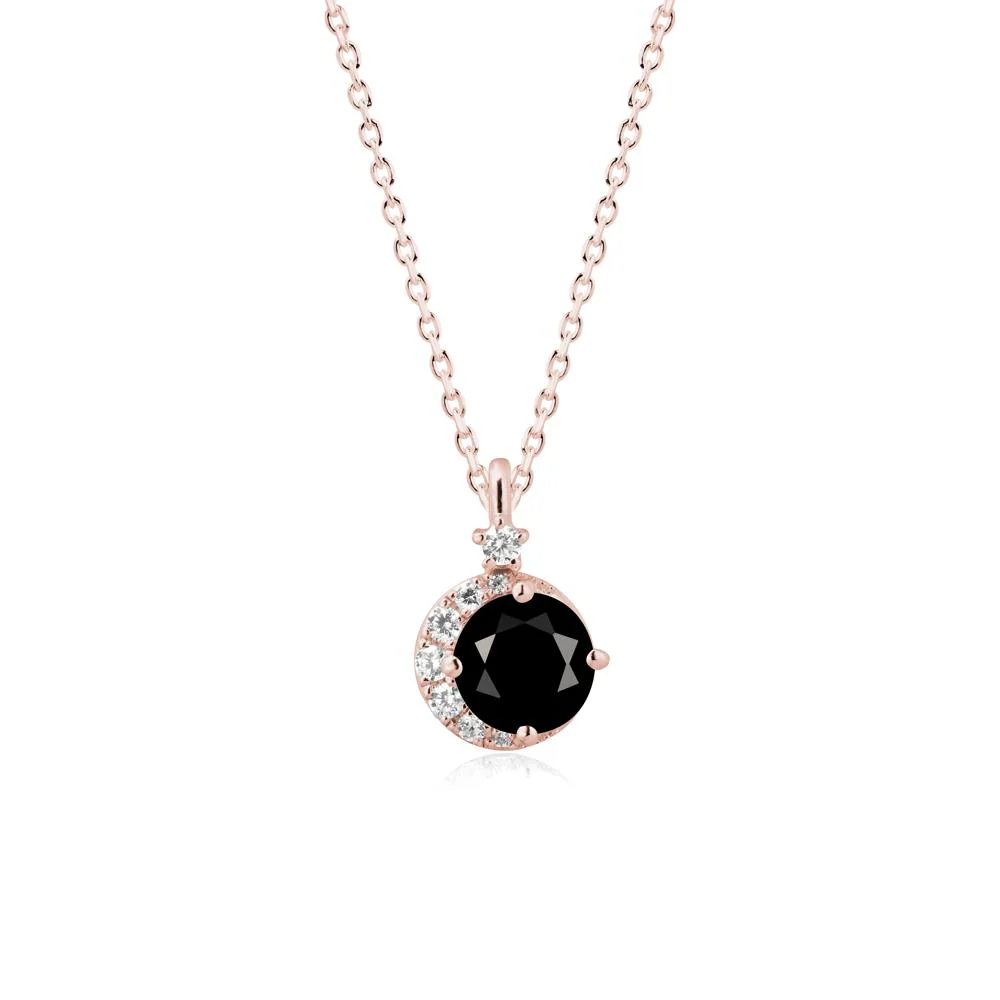Round Black Spinel Crescent Pendant Necklace - Image 5
