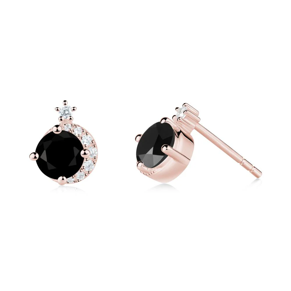 Round Black Spinel Crescent Stud Earrings - Image 2