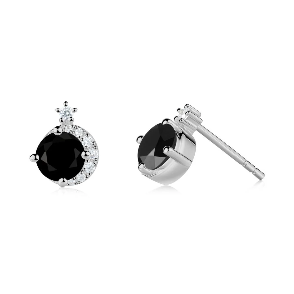 Round Black Spinel Crescent Stud Earrings - Image 5