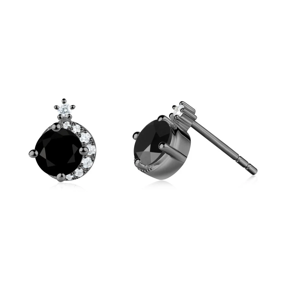 Round Black Spinel Crescent Stud Earrings - Image 7