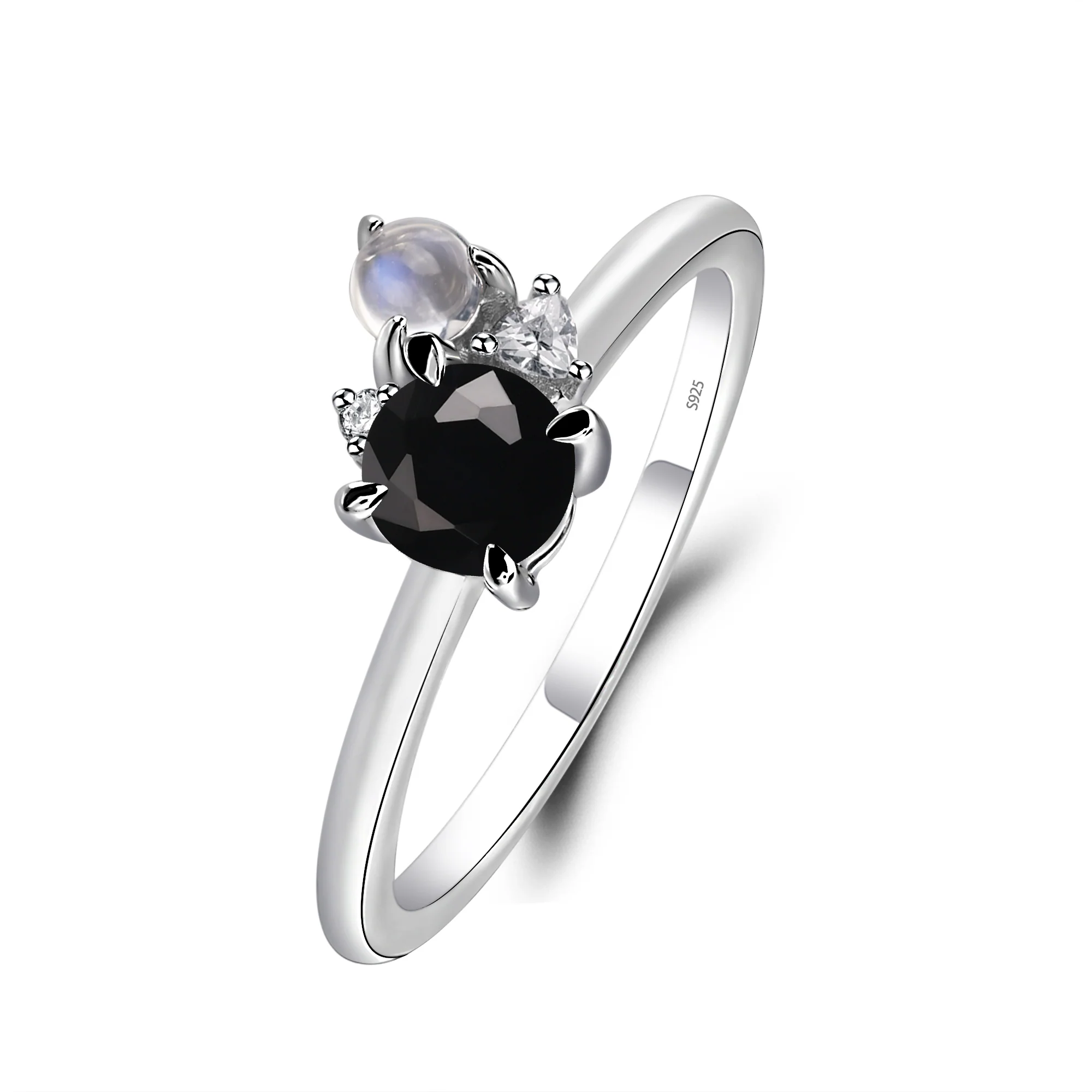 Round Black Spinel Engagement Ring