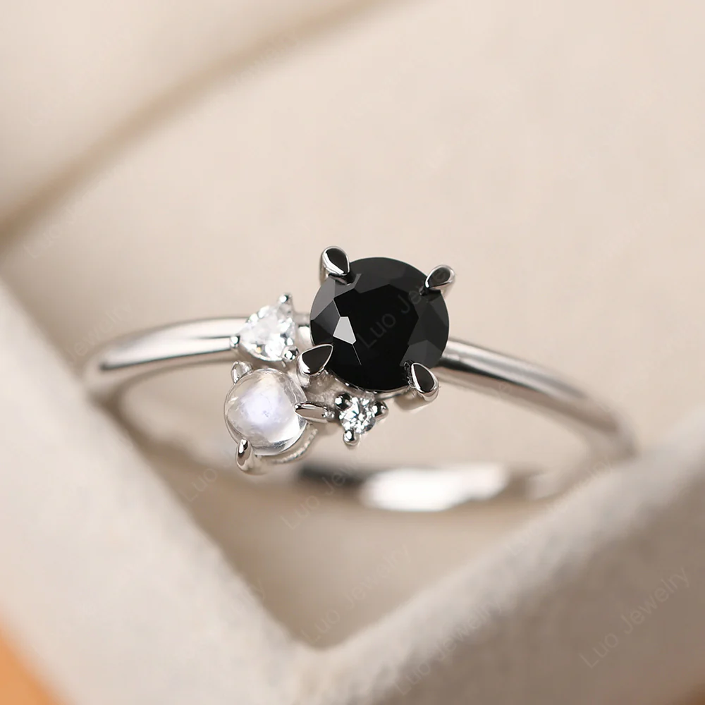 Round Black Spinel Engagement Ring - Image 2