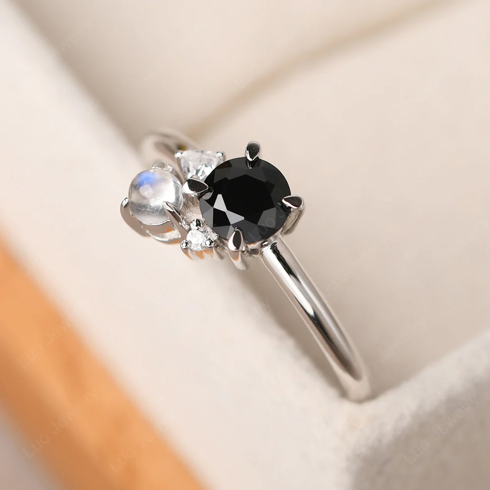 Round Black Spinel Engagement Ring - Image 3