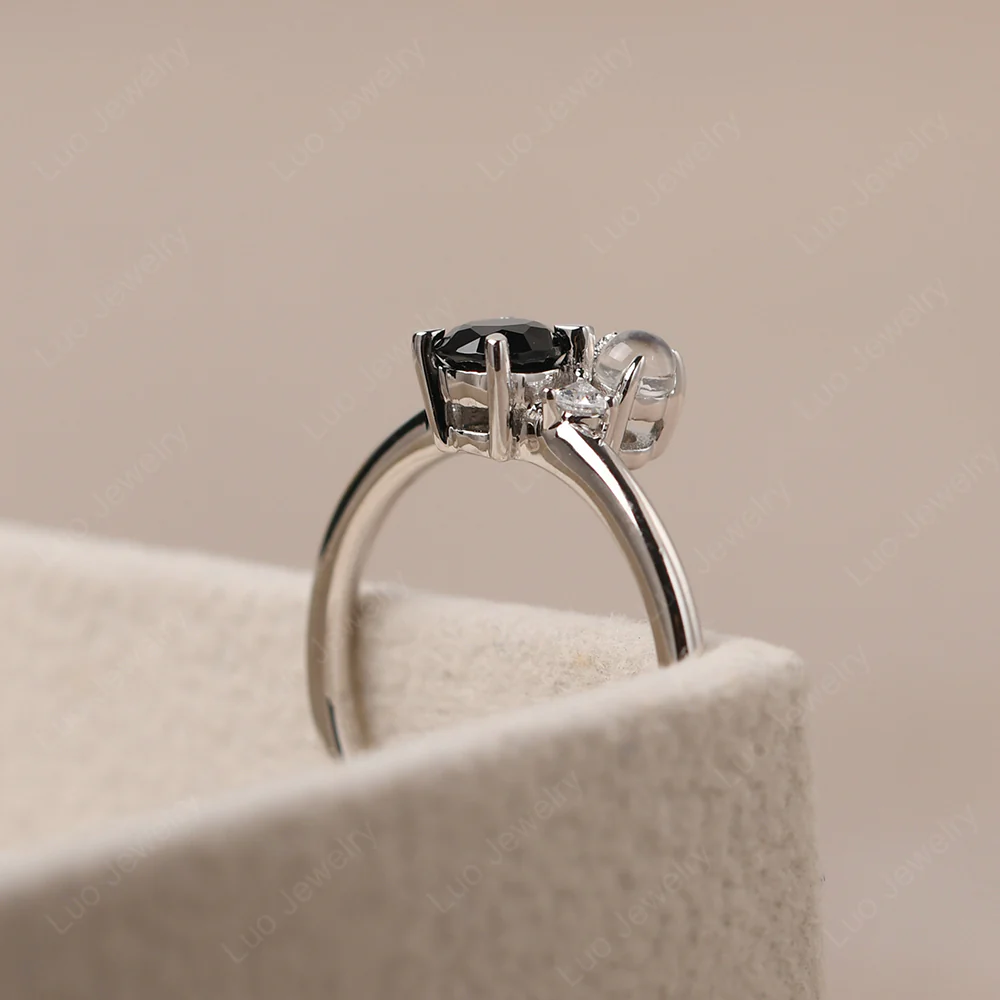Round Black Spinel Engagement Ring - Image 5