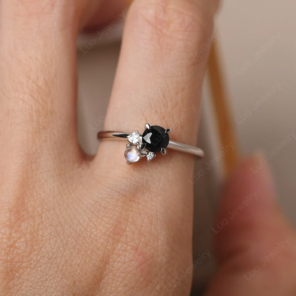 Round Black Spinel Engagement Ring - Image 6