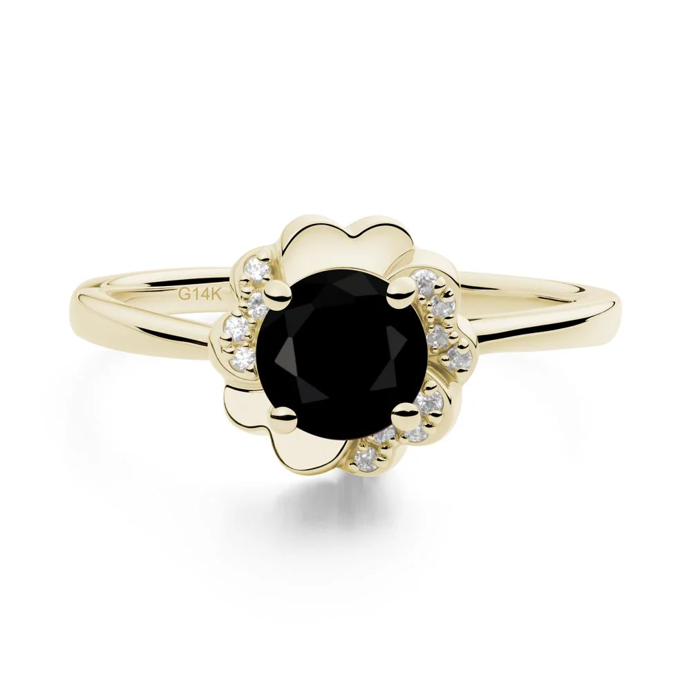 Round Black Spinel Floral Engagement Ring - Image 2