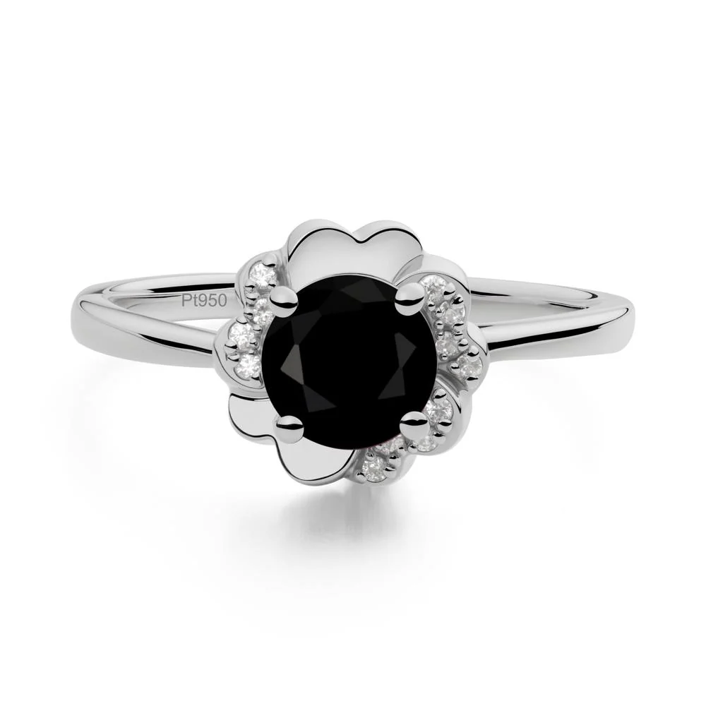 Round Black Spinel Floral Engagement Ring - Image 4