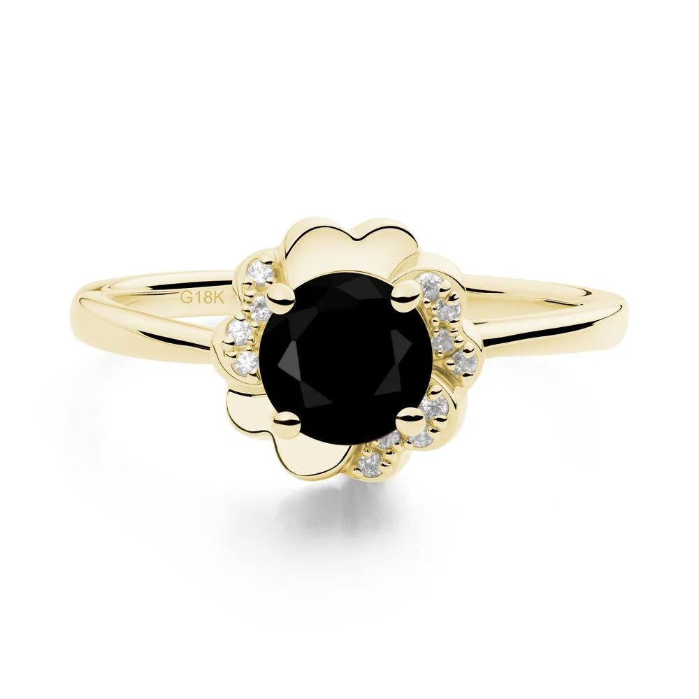 Round Black Spinel Floral Engagement Ring - Image 8