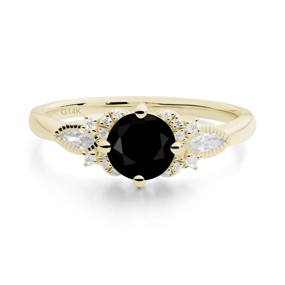 Round Black Spinel Floral Statement Ring - Image 2