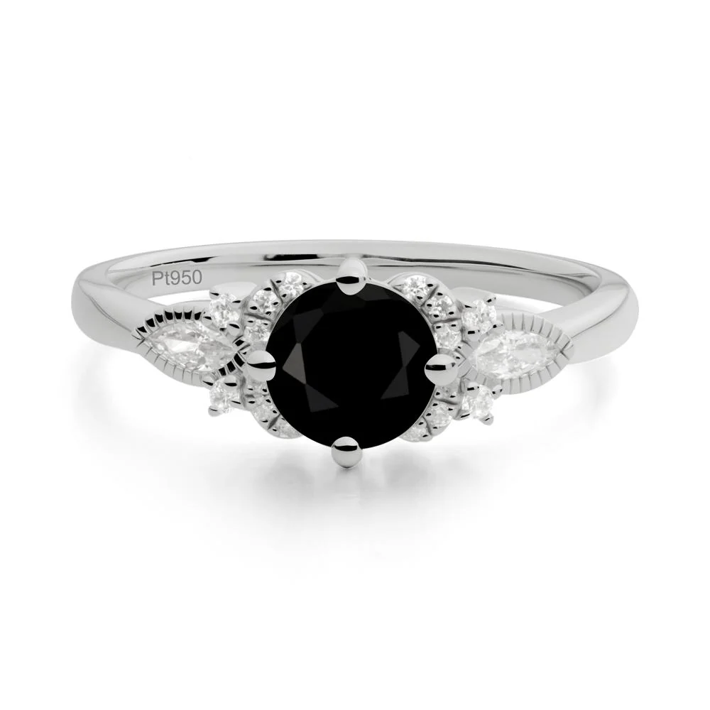 Round Black Spinel Floral Statement Ring - Image 3
