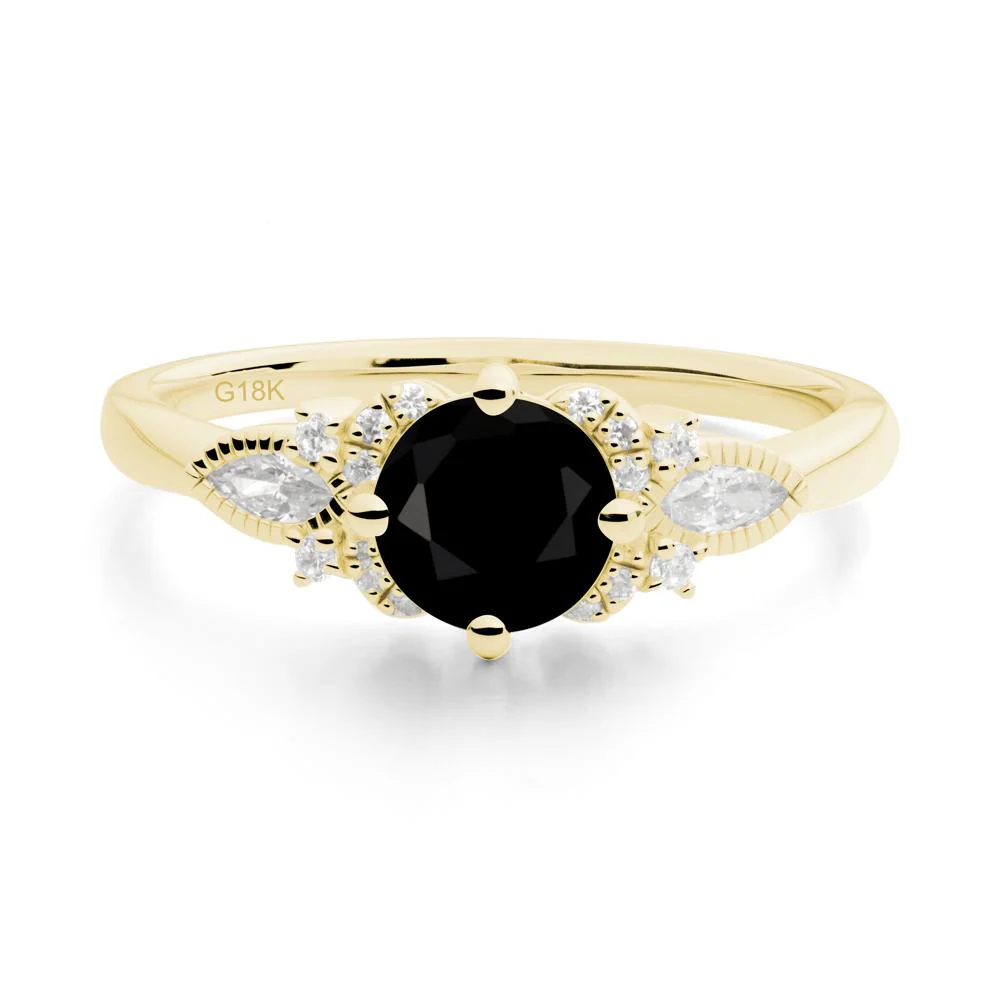 Round Black Spinel Floral Statement Ring - Image 4