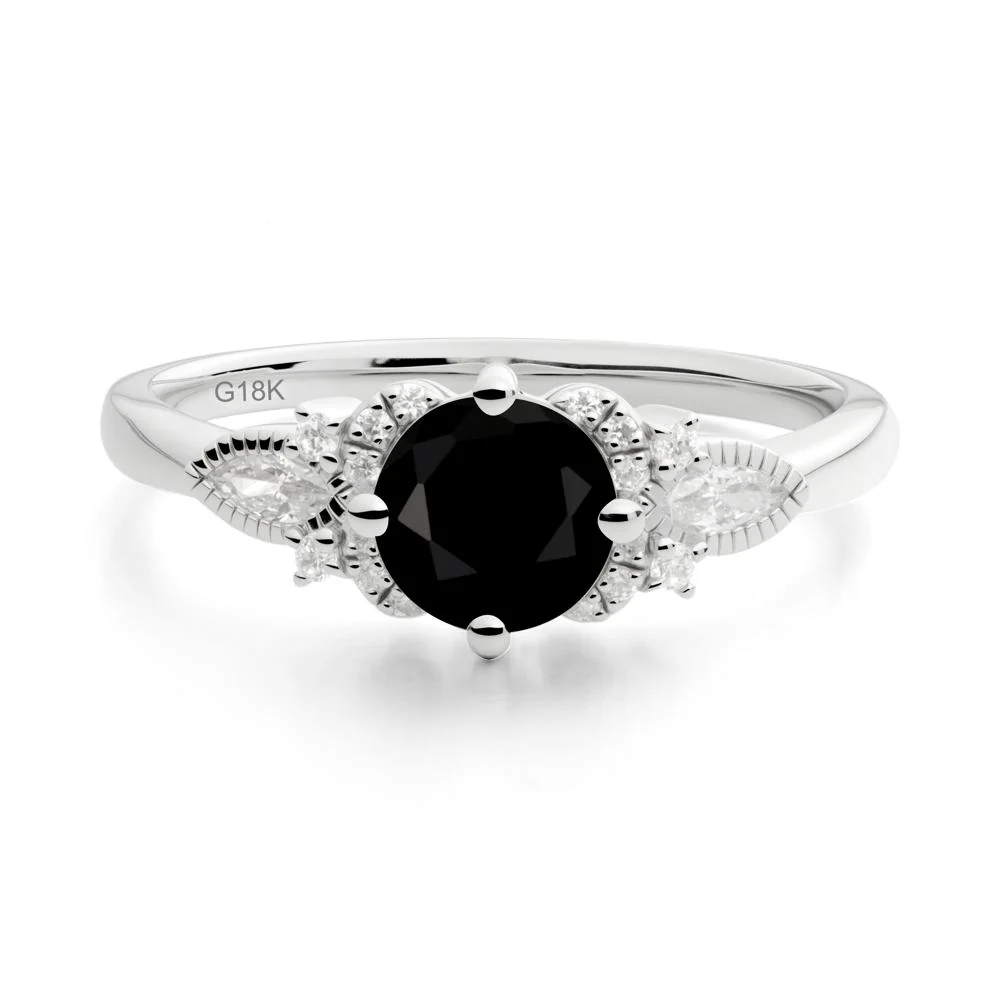 Round Black Spinel Floral Statement Ring - Image 5