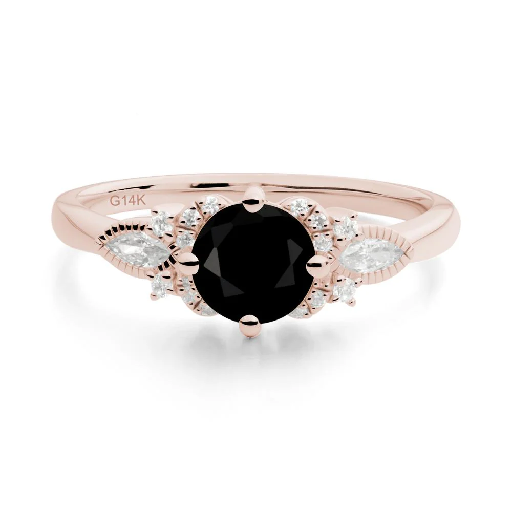 Round Black Spinel Floral Statement Ring - Image 9