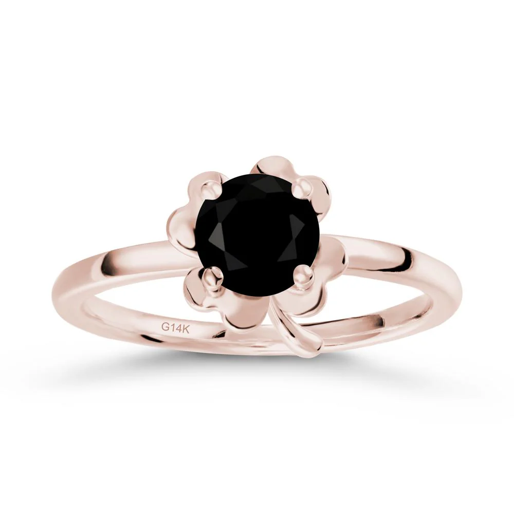 Round Black Spinel Four Leaf Clover Ring - Image 2