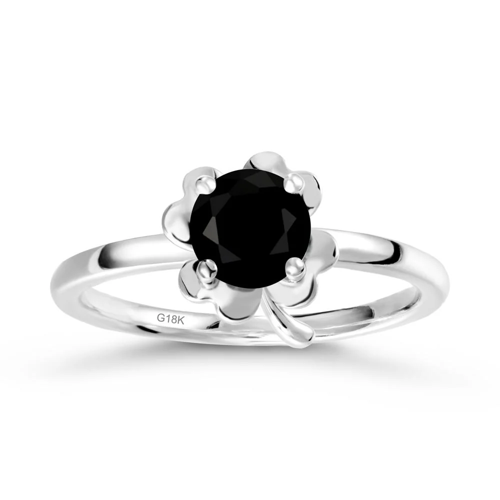 Round Black Spinel Four Leaf Clover Ring - Image 6