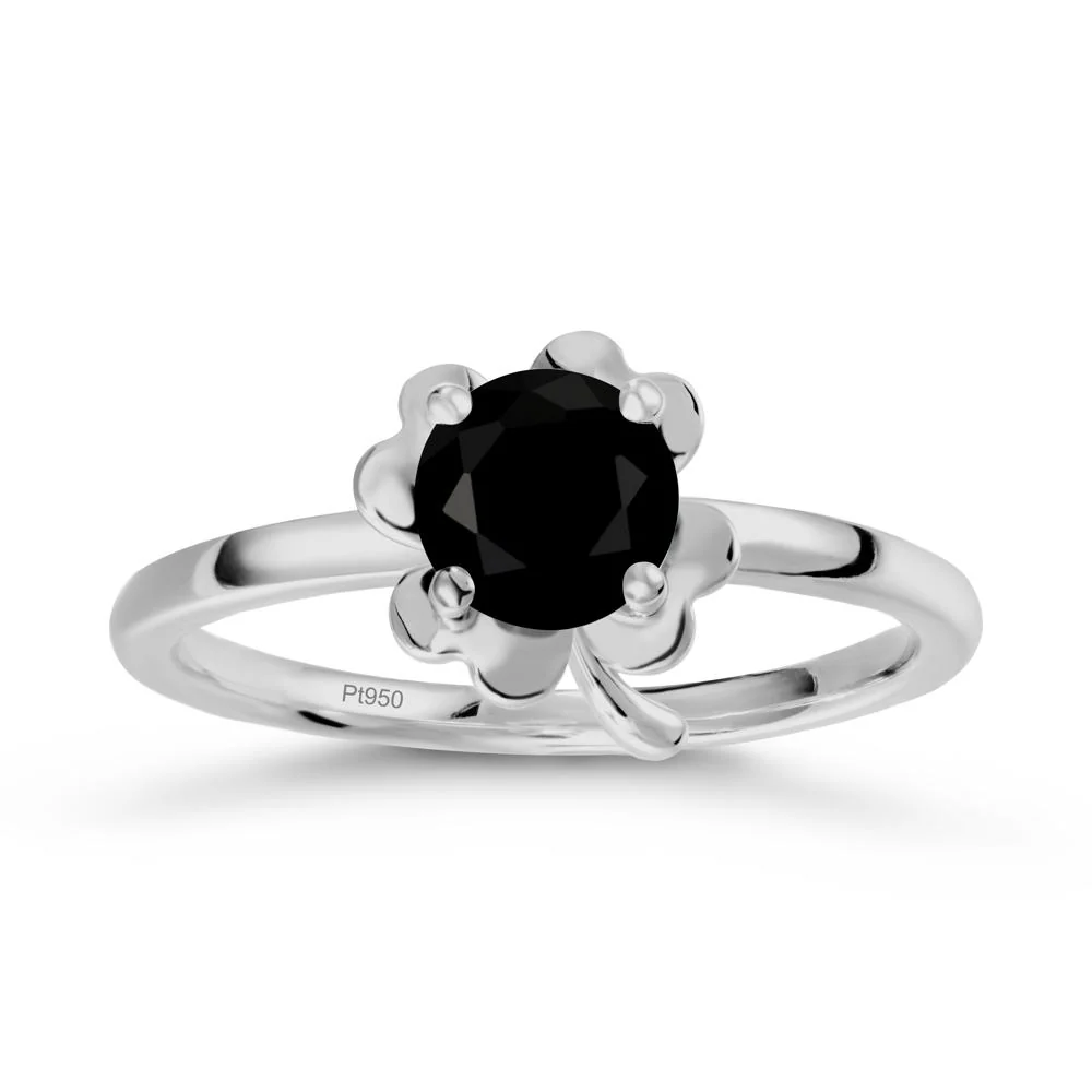 Round Black Spinel Four Leaf Clover Ring - Image 8