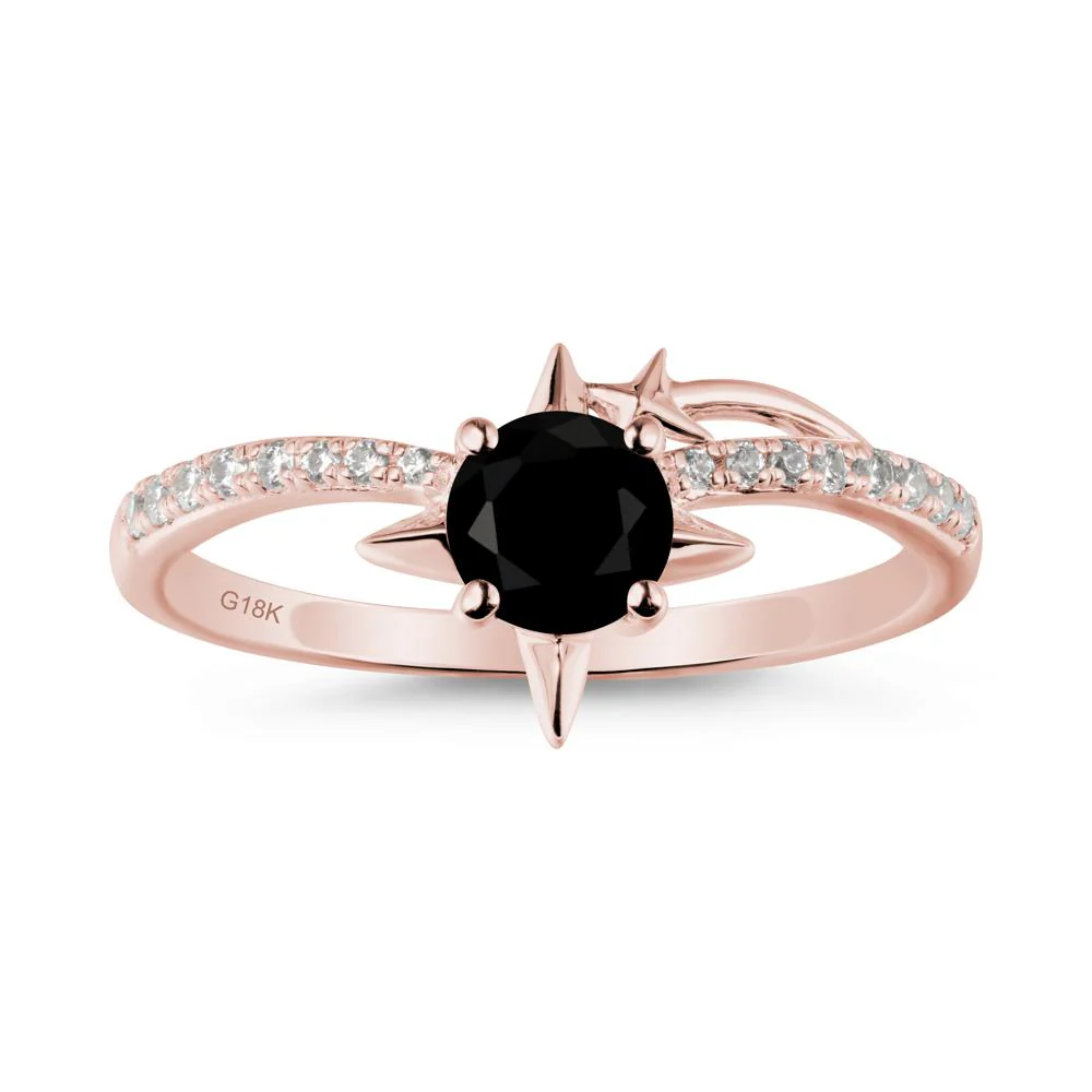 Round Black Spinel Four Point Star Ring - Image 4
